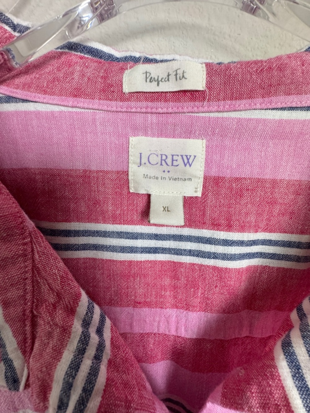 J Crew Perfect Fit Linen Button Down Shirt Size XL Striped - Picture 2 of 6